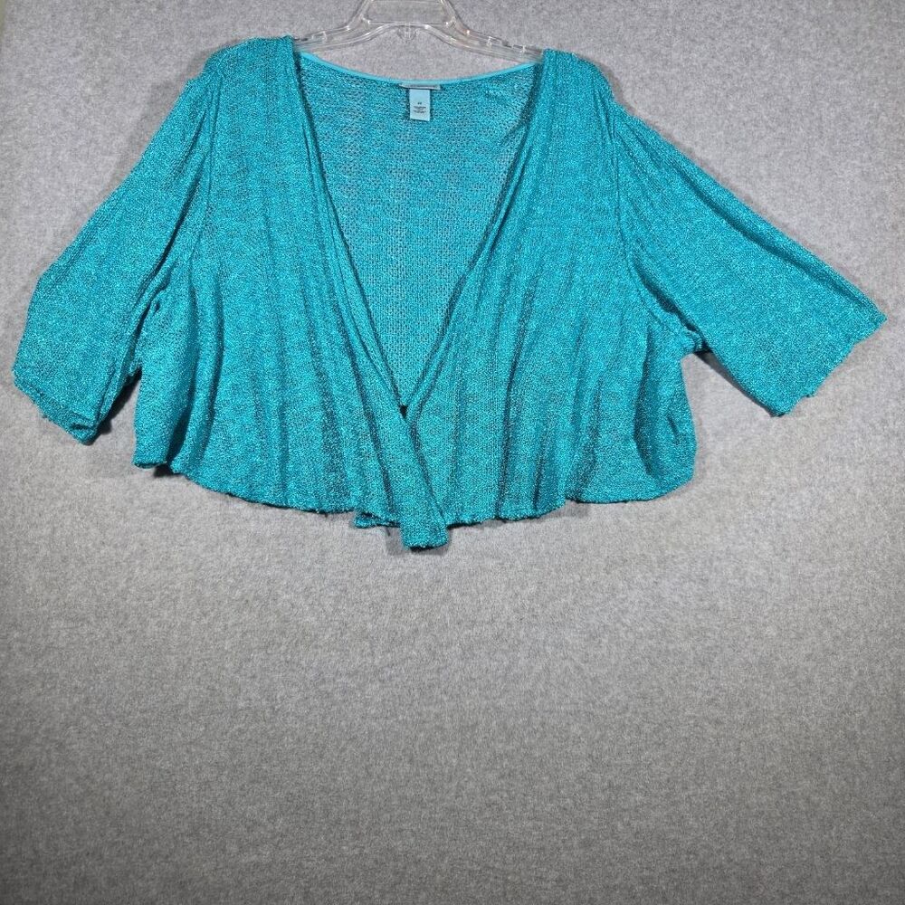 Catherines Added Dimensions 2X Teal Open Front Knit Cardigan Shrug Draped Womens